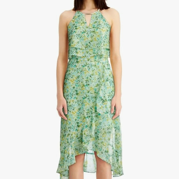 Kensie Dresses & Skirts - Kensie mint green yellow floral racerback sleeveless ruffled dress 8